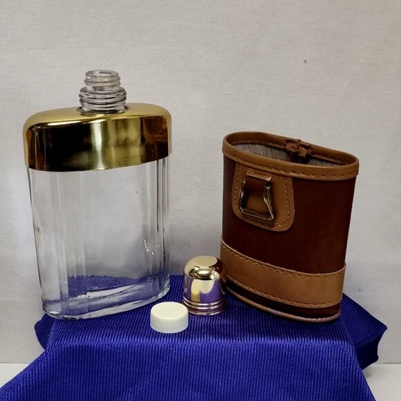 Comoy Of London Flask Gold Tone Glass w/ Leather Case Elegant Barware Vintage - Picture 5 of 14